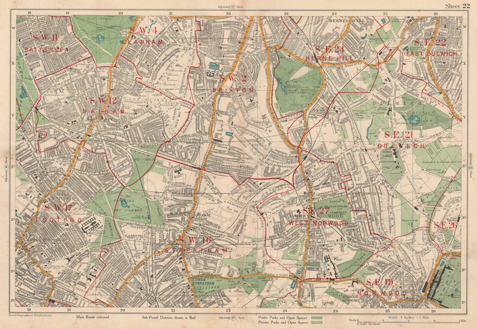 STREATHAM W Norwood Brixton Balham Tooting Dulwich Herne Hill. BACON 1927 map